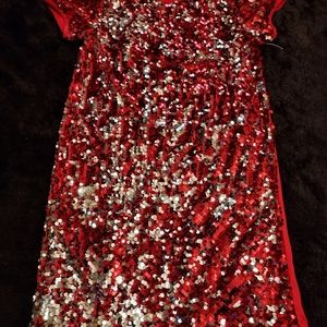 Wonder Nation Red Sequined Short Sleeve Dress